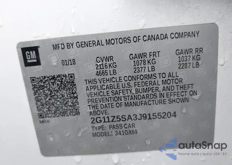 2018 Chevrolet Impala Ls из США, поврежденный, VIN 2G11Z5SA3J9155204